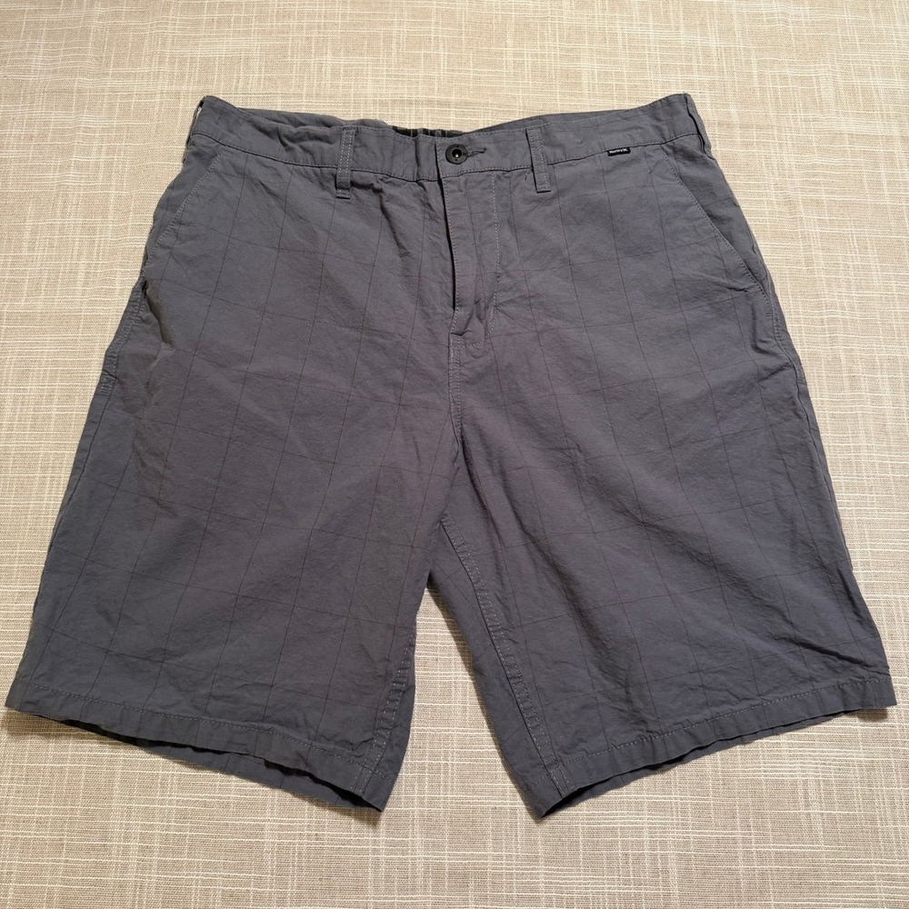 Hurley Mens Charcoal Grey Windowpane Plaid Cotton Walking Shorts 34 MWS0002690